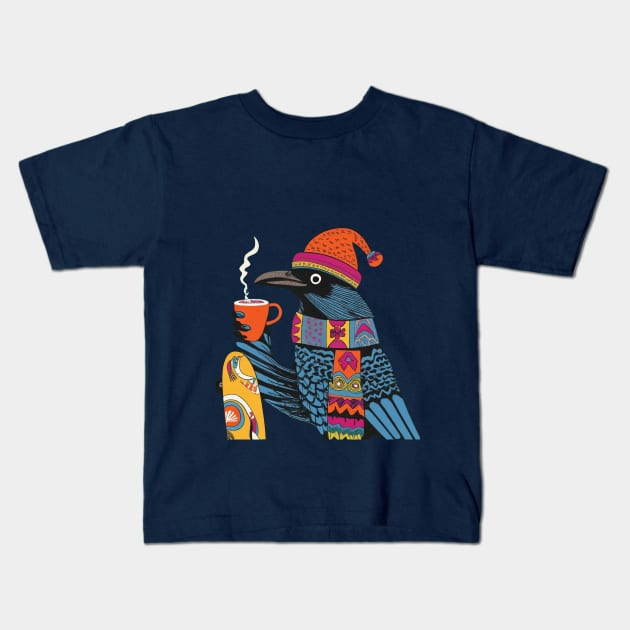 Cawfee Crow Kids T-Shirt by BukovskyART